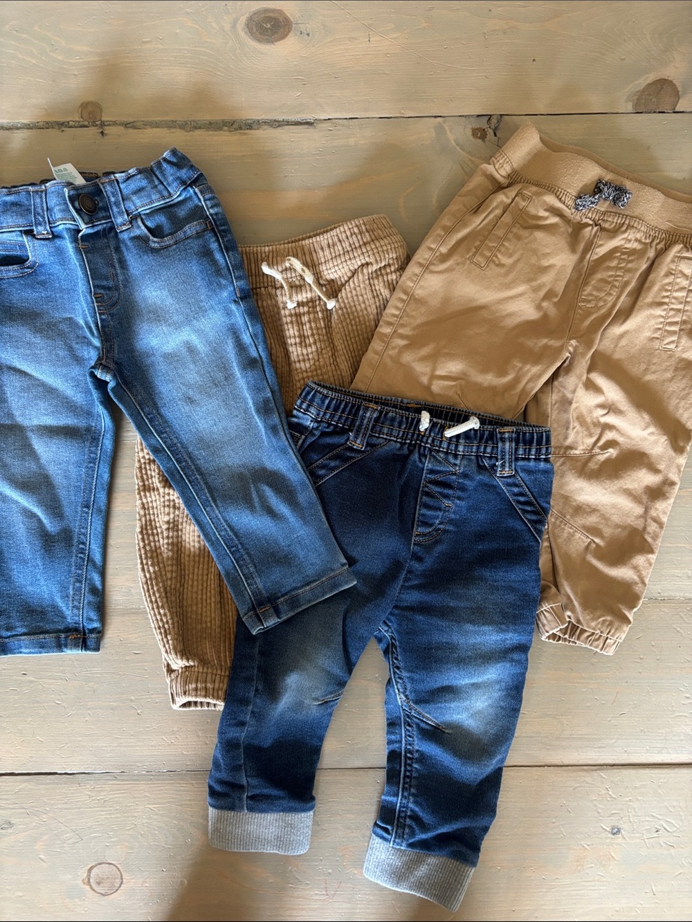 Baby Neutral & Blue Pull-On Pants - Set of 4